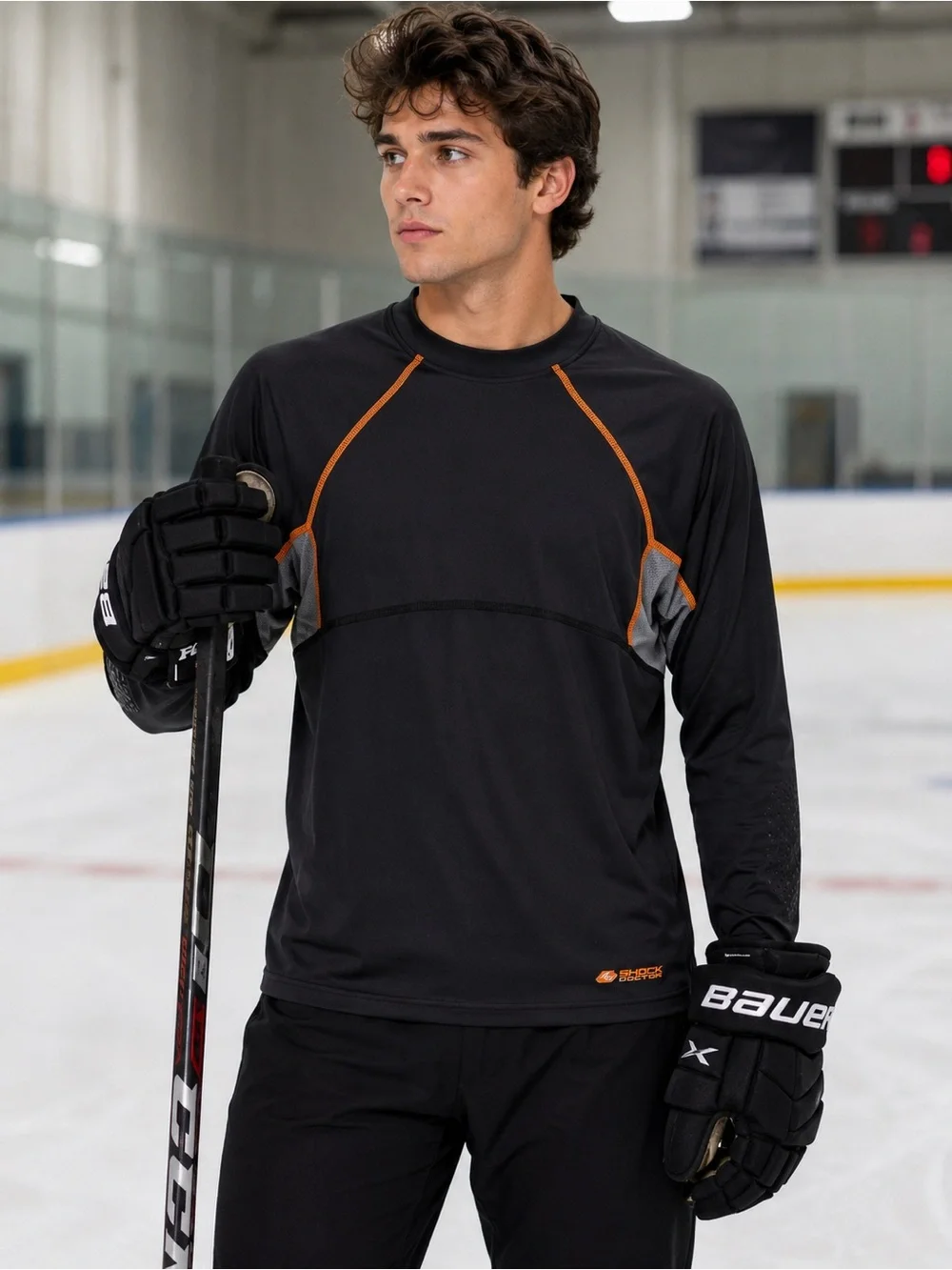 Shock Doctor Core Compression Hockey Shirt Men’s XL Black Orange Long Sleeve NWT